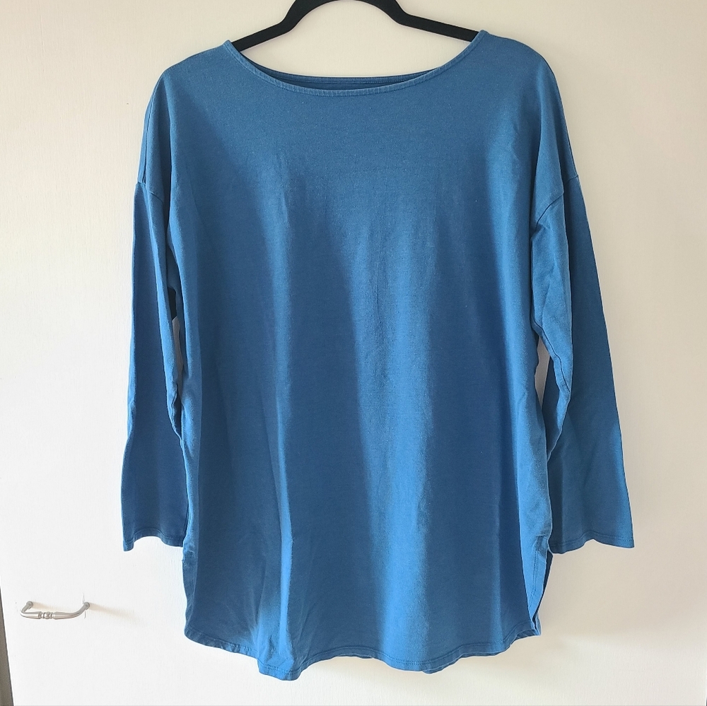 J. Jill Luxe Supima Cotton Blend Tunic Blue Long Sleeve Size L